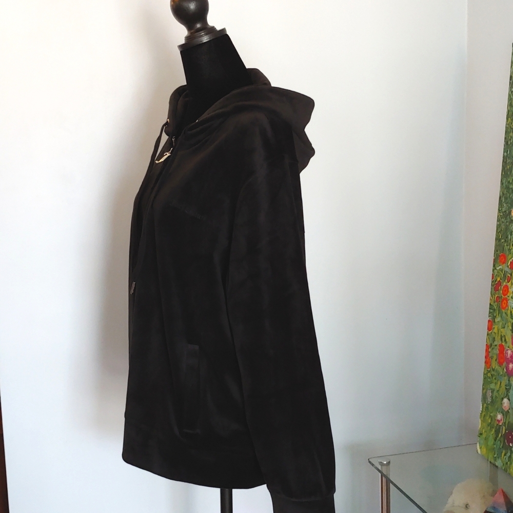NWT Juicy Couture Black Velour Zip Front Hoodie Women's Size 2X - Picture 5 of 11